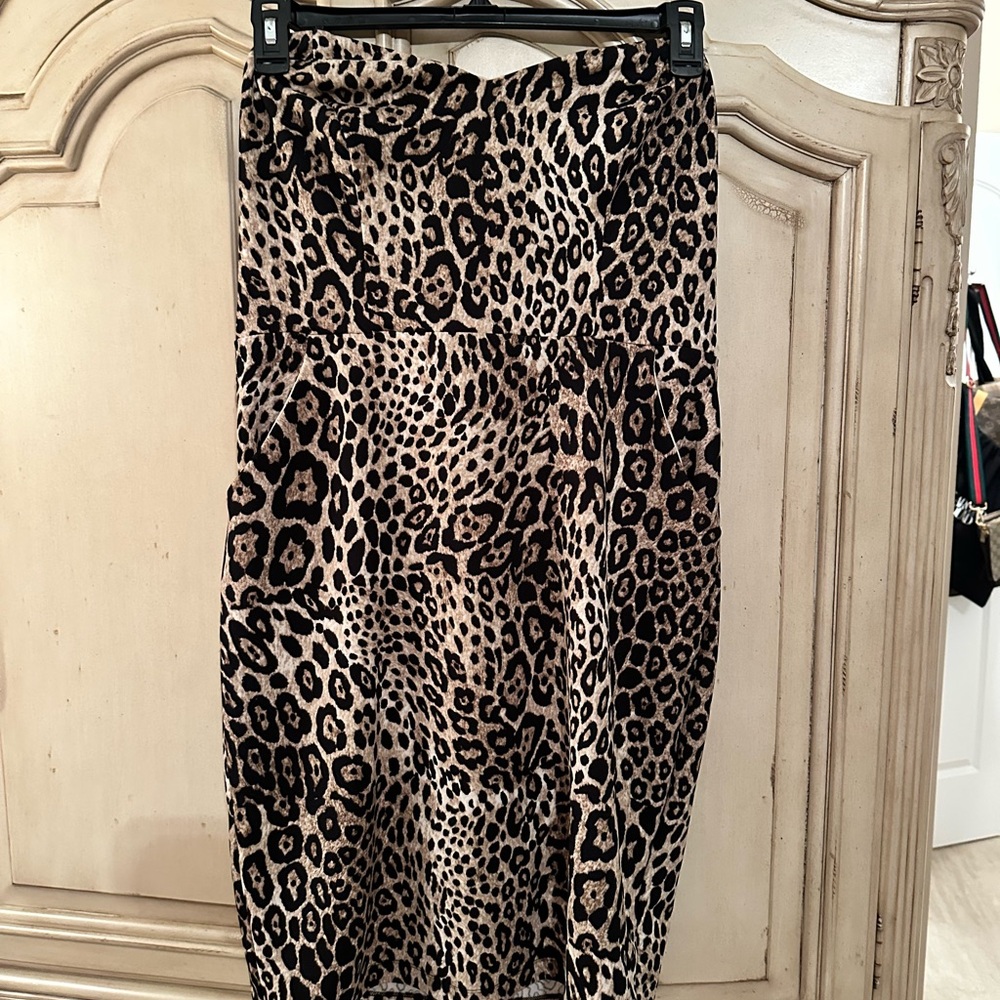 Leopard Print Strapless Dress in Beige and Black